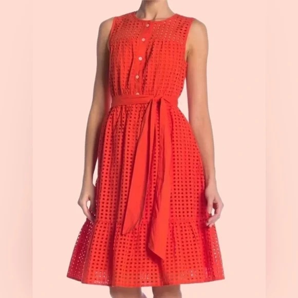 J. Crew Orange Eyelet Midi Dress - Picture 1 of 14